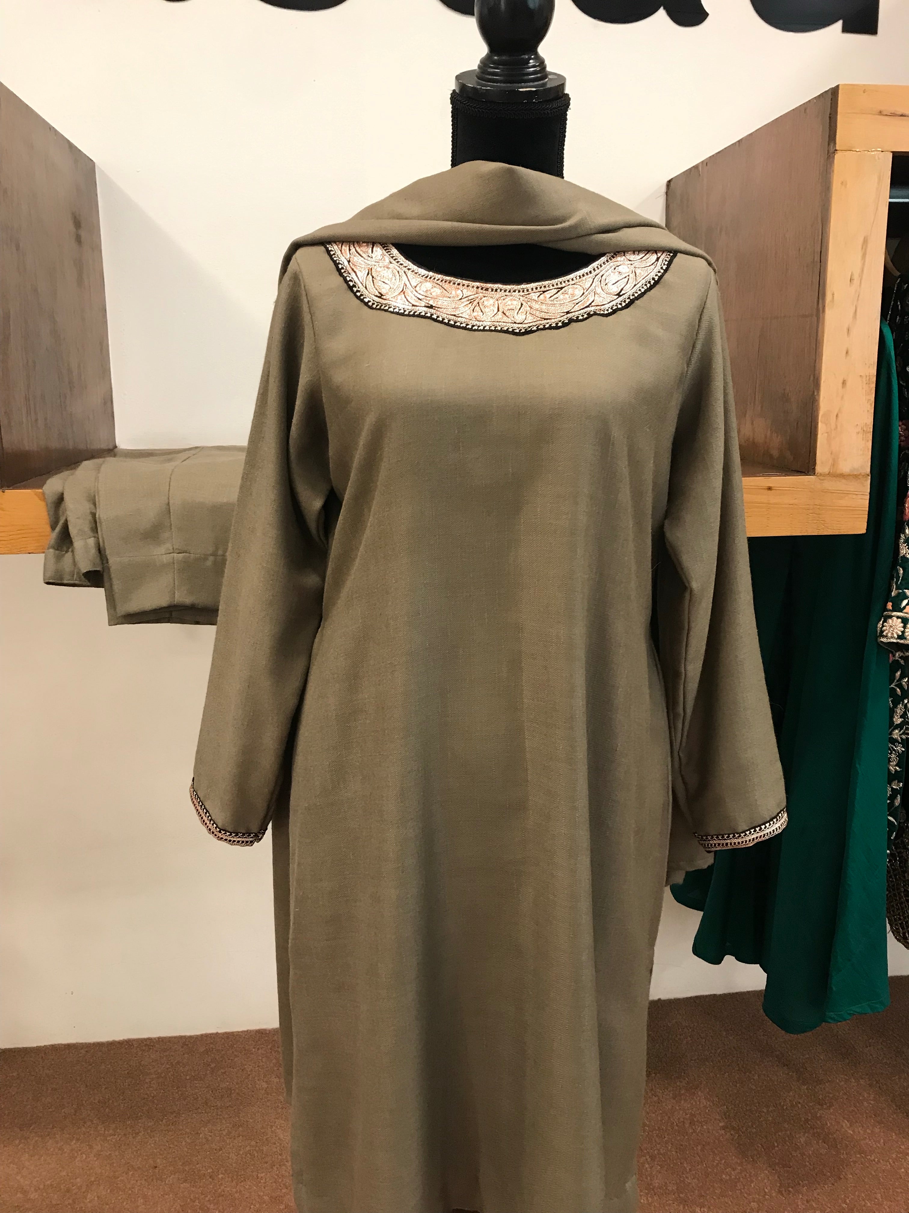 Pure pashmina and pure wool blend kurta set 3pc with Hand Tilla