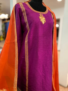 Raw silk tilla suit purple and rust 3pc