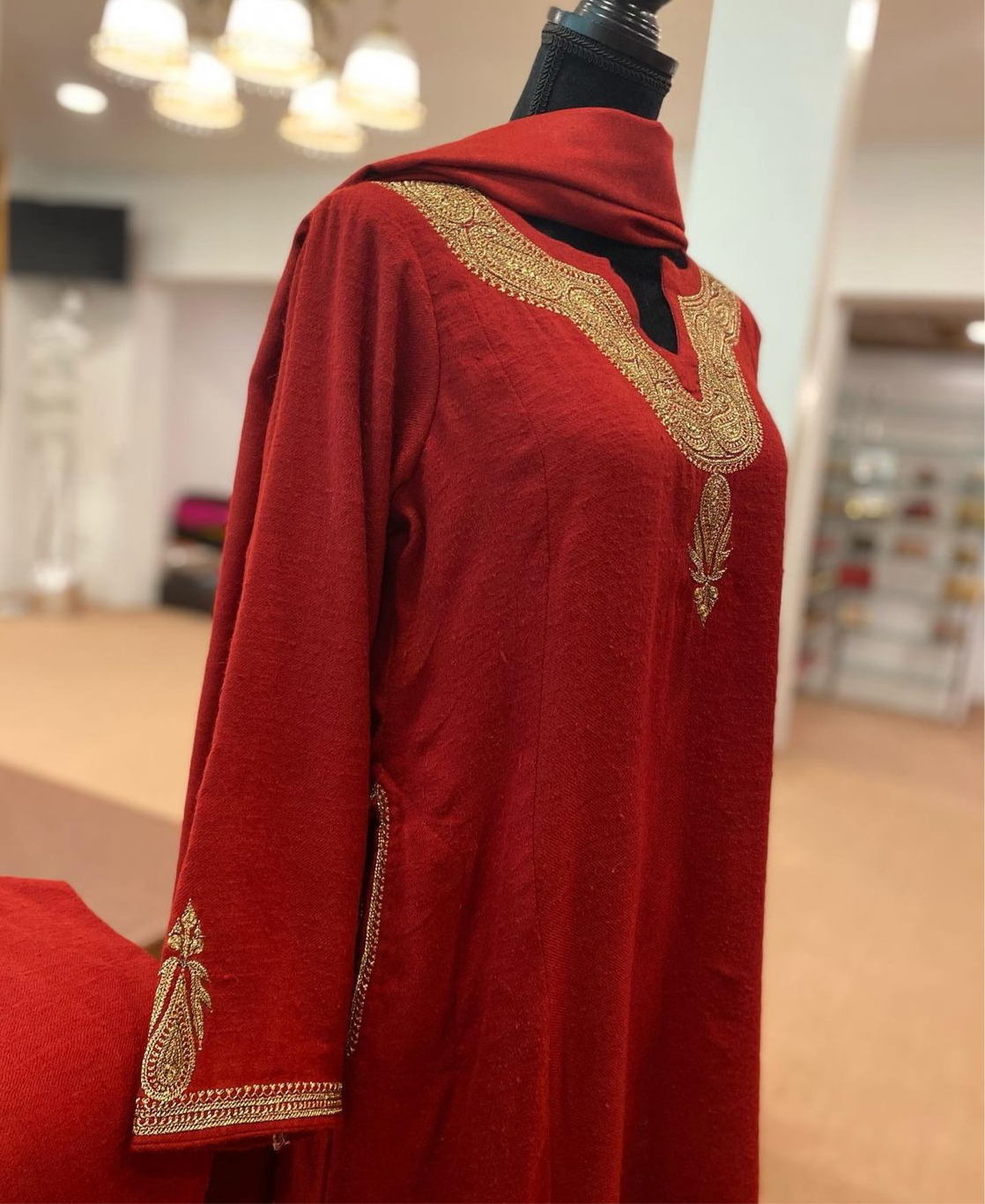 Pure pashmina wool blend 3pc dress with hand tilla