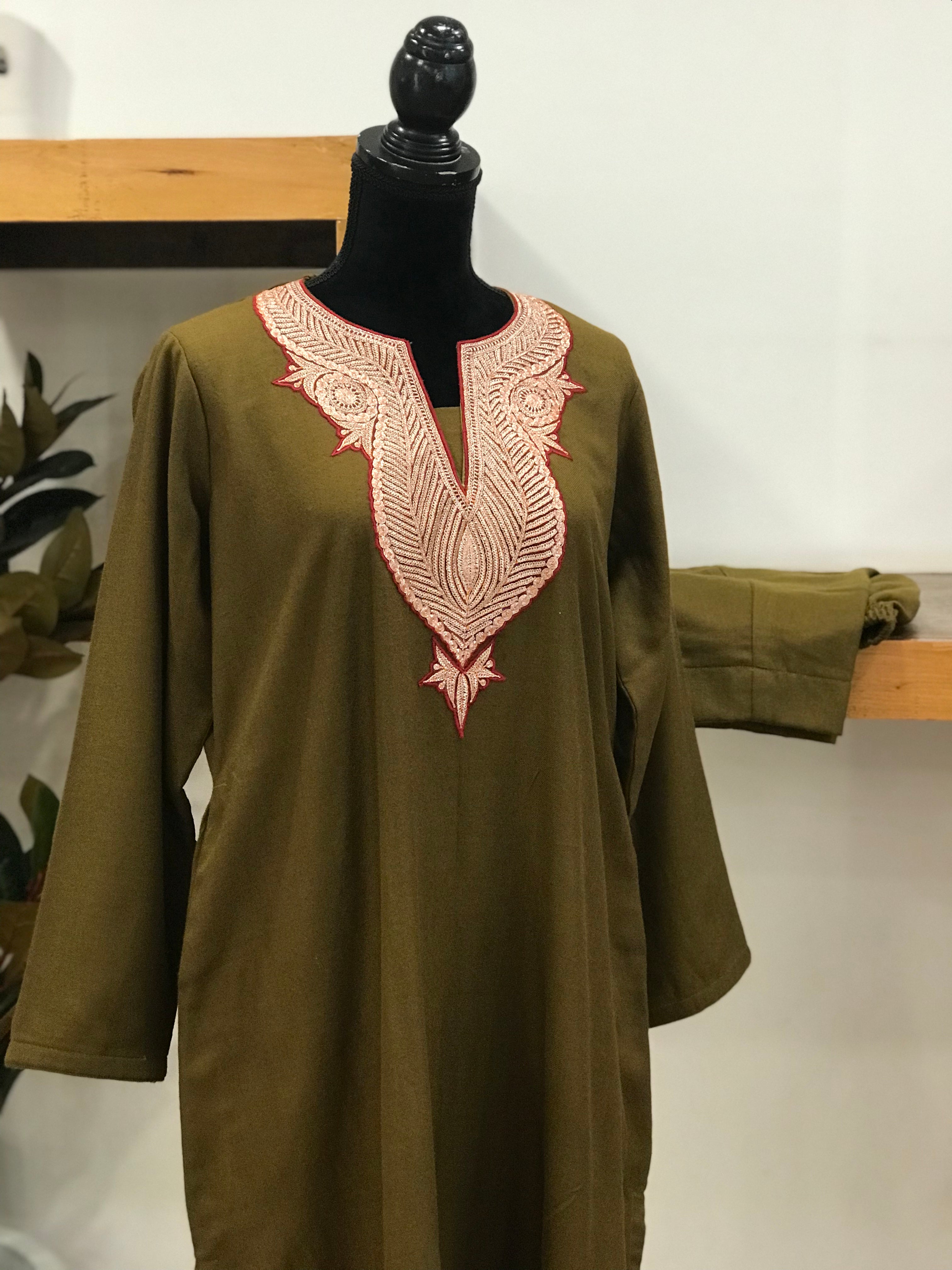 Pure pashmina and pure wool blend kurta set 2pc with Hand Tilla PWB091