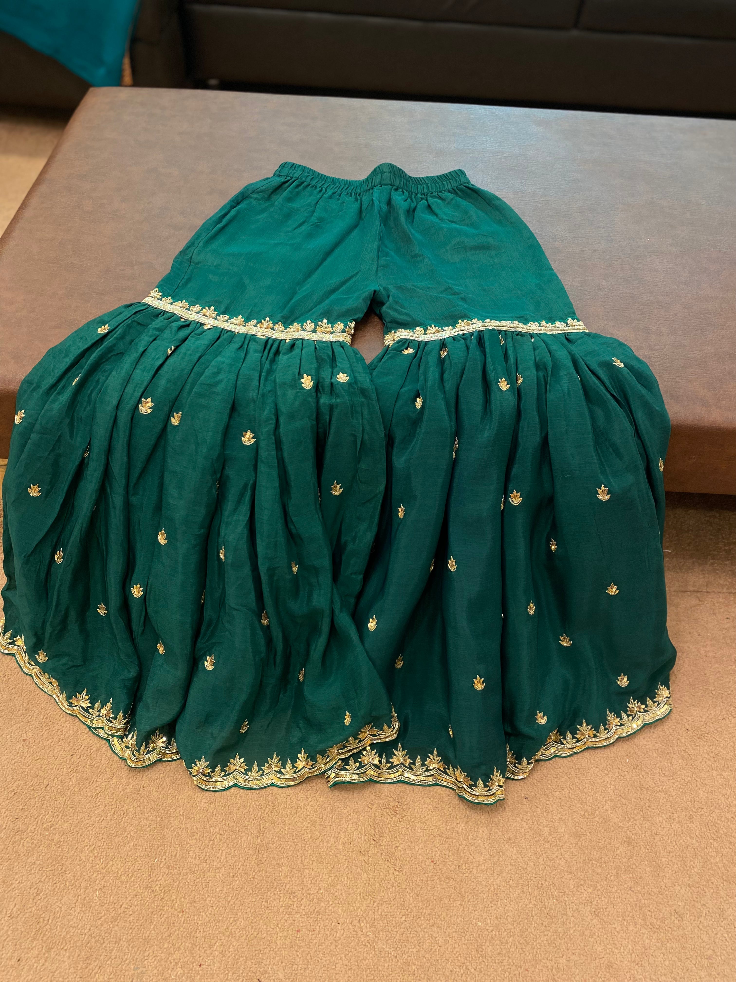 Hand embroidered Green Gharara dress