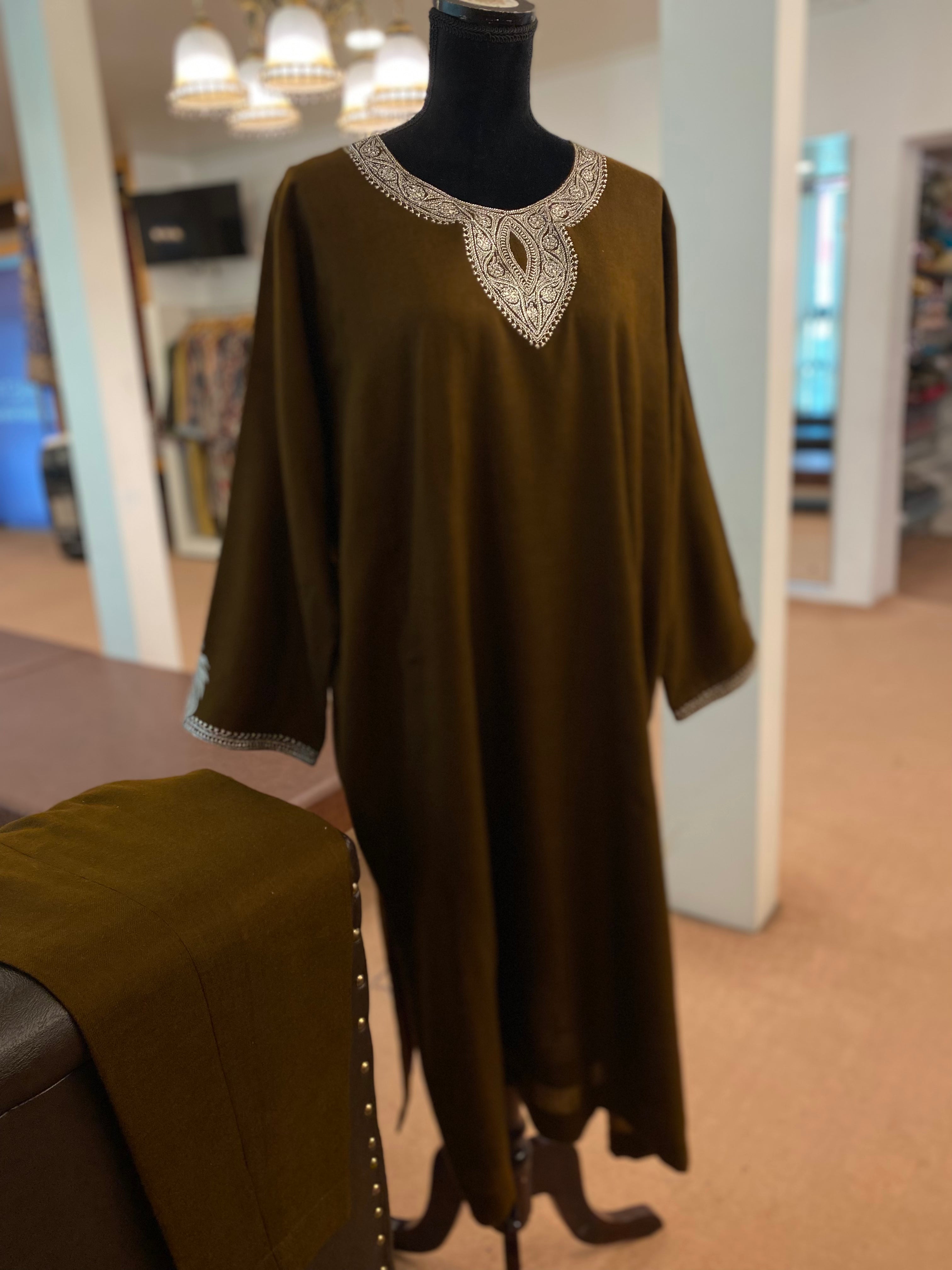 Pure pashmina blend coffee brown pheran set pwb180