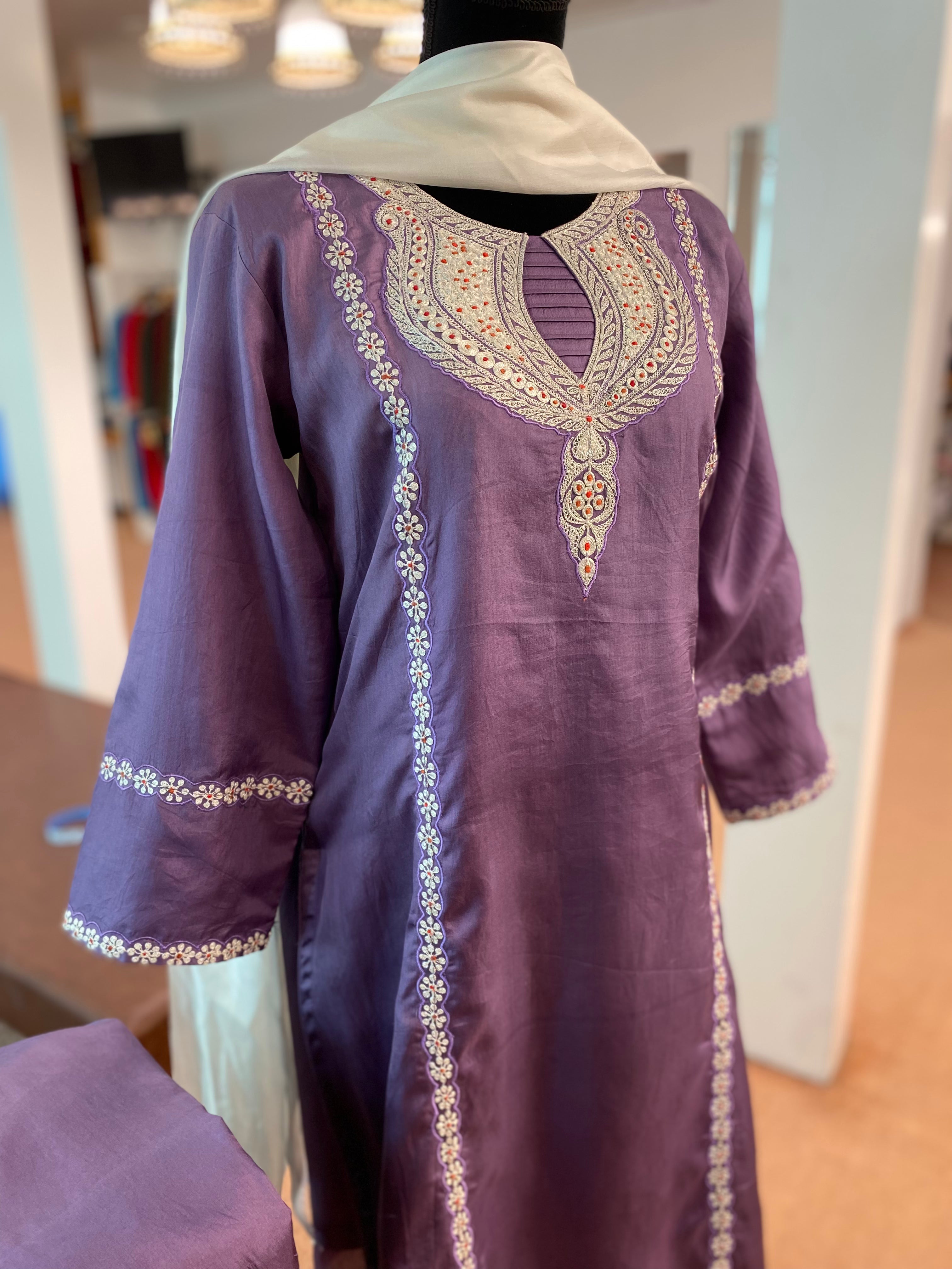 Pure silk kurta set 3pc stitched mtks364