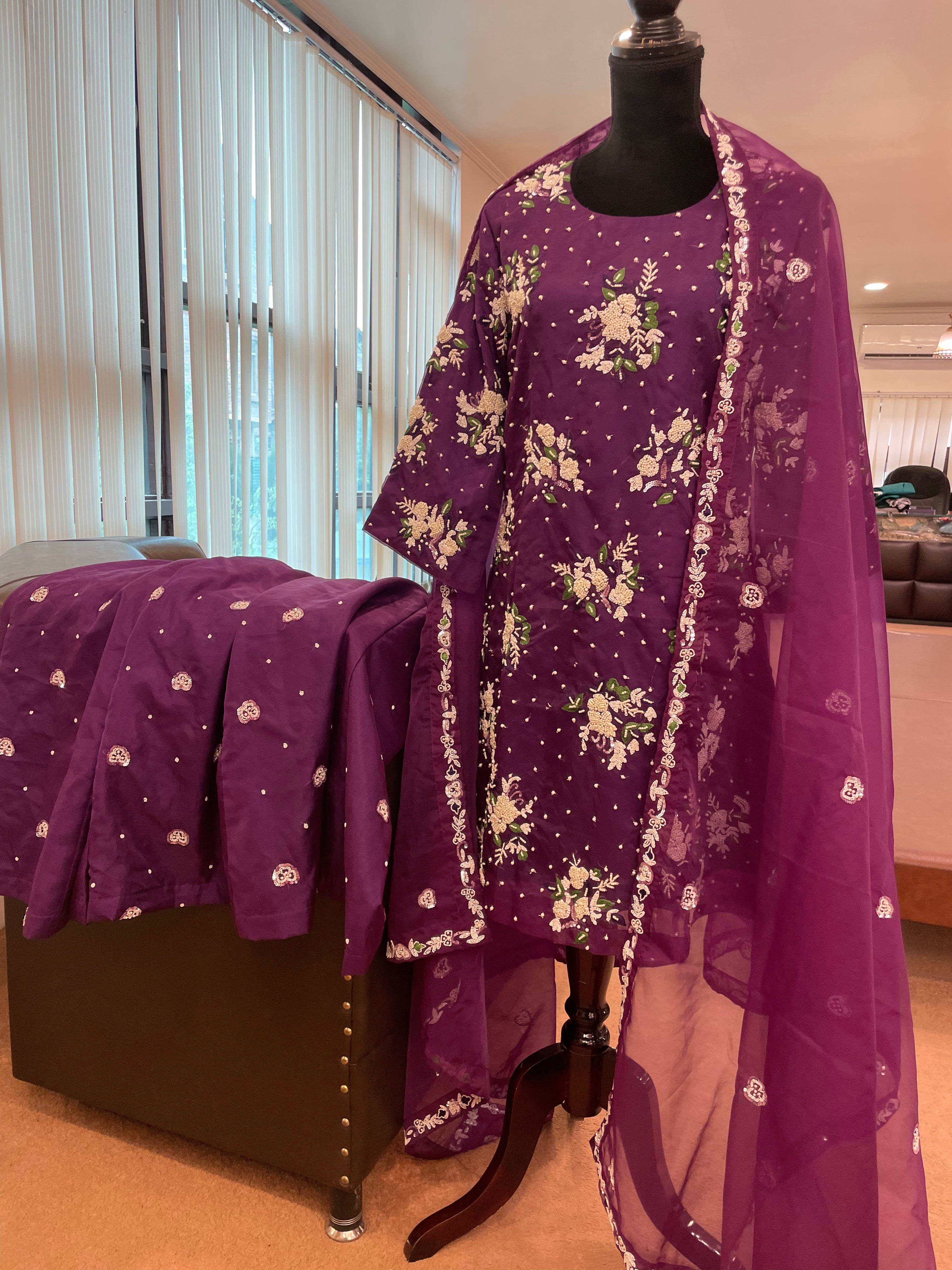 Handembroidered pearl sharara dress