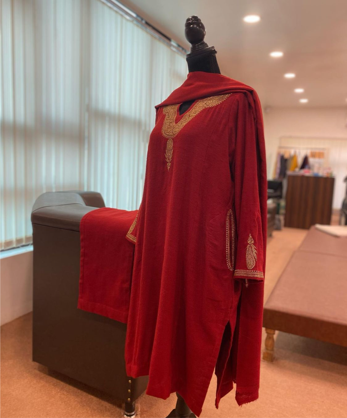 Pure pashmina wool blend 3pc dress with hand tilla