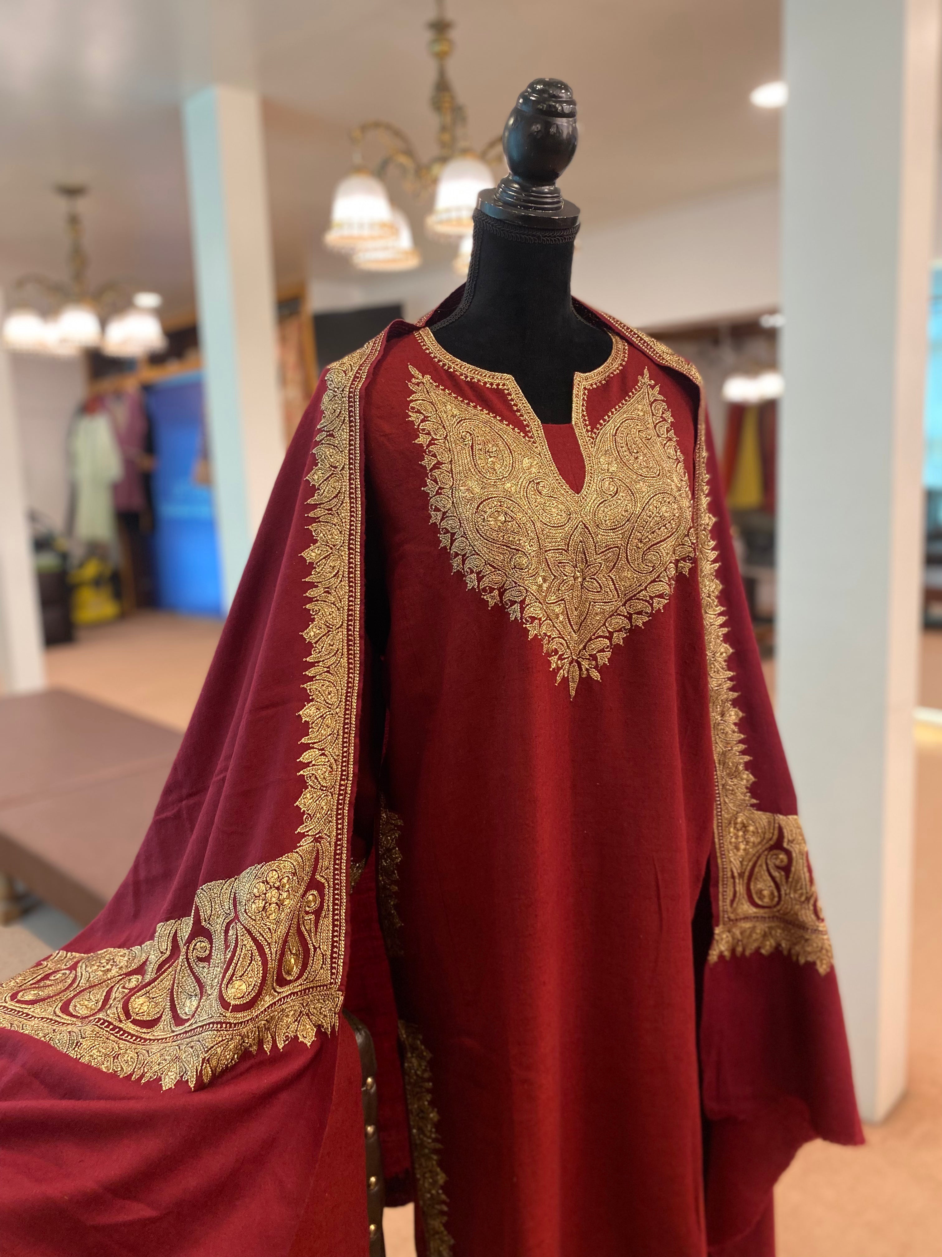 Hand Tilla Pashmina pheran set 3pc stitched