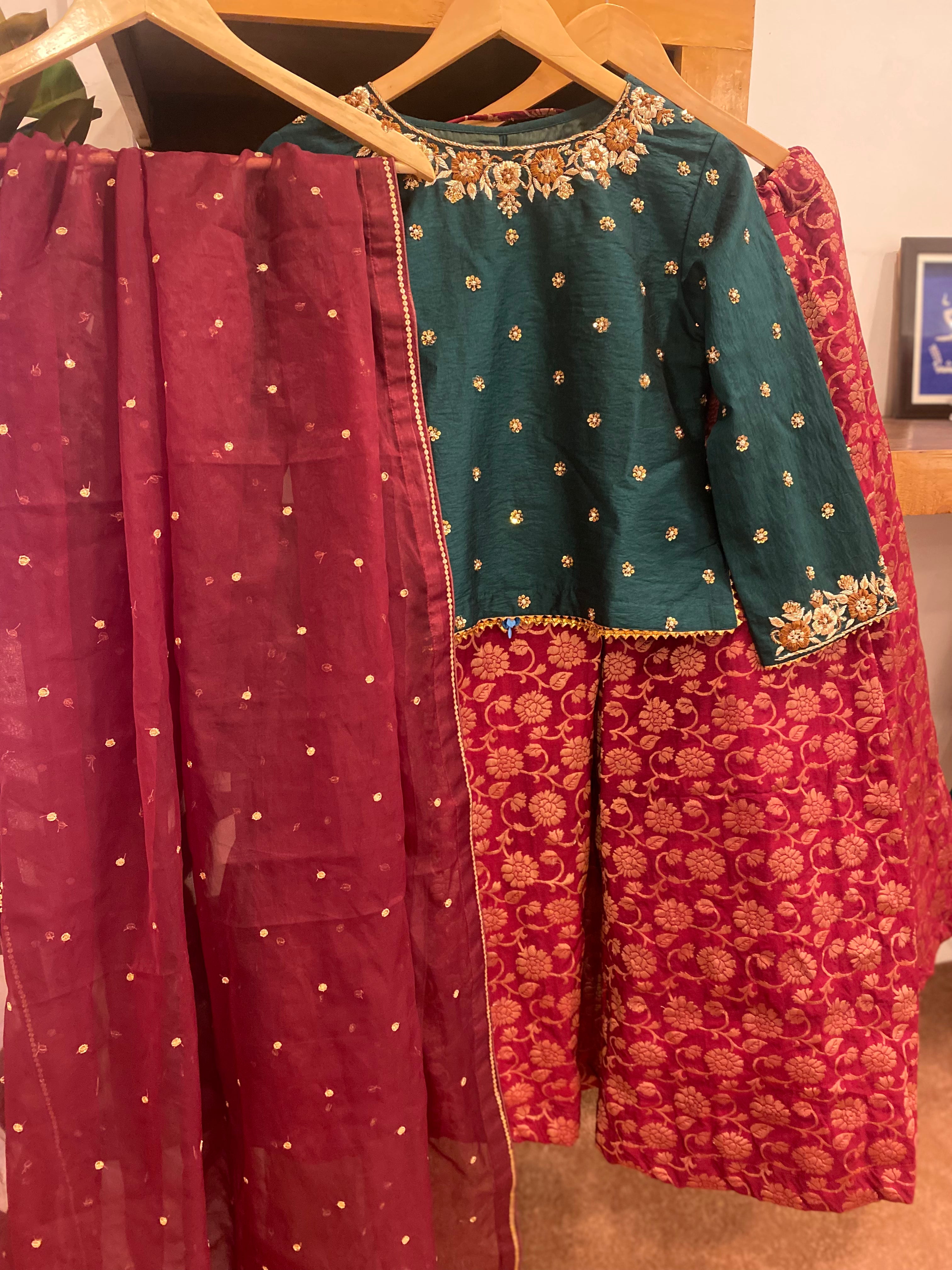 Hand embroidered dress with skirt 3pc stitched